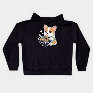 Cute Anime Corgi Dog Eating Ramen Noodles Kids Hoodie